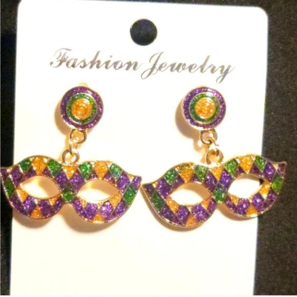 New Orleans Mardi Gras Dangle Drop Earrings in Stock ⚜️💜💚💛 - Picture 5 of 16